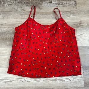 Vintage Cinema Etoile Cami Red Christmas Lights Satin Tank Top Holiday Y2K L